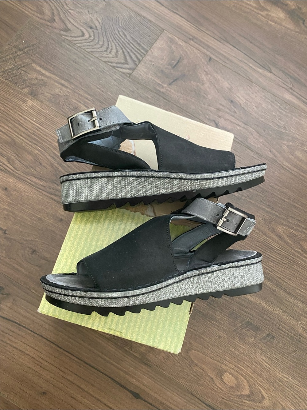 Naot Black Espadrille Wedge Sandals